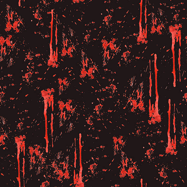 istock Blood splatters and stains seamless pattern. Red blots of watercolor Hallowen illustration isolated 2241090547
