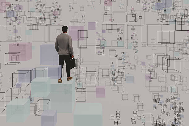 istock Businessman walking in VR environment 2241096661