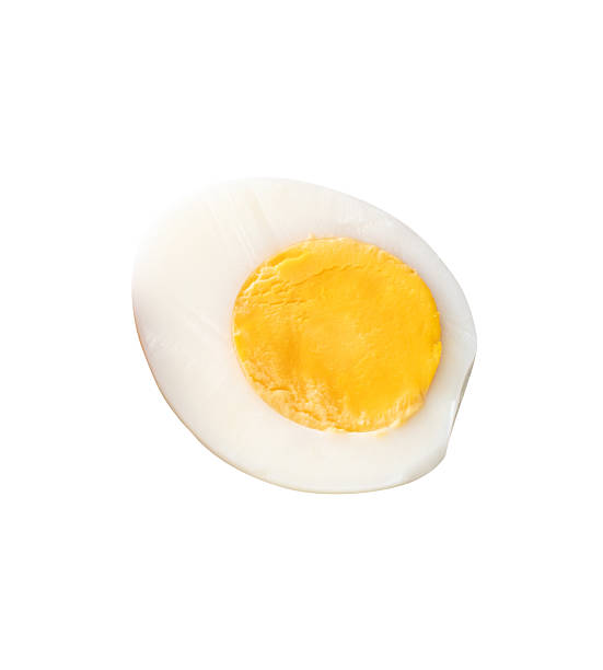 istock Top view of unpeeled cooked or boiled chicken eggs in a half with egg yolk isolated on white background with clipping path 2241108910