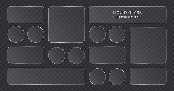 illustrations, cliparts, dessins animés et icônes de éléments d’interface utilisateur en verre liquide, formes d’interface dépolies transparentes pour une conception ux moderne - en verre