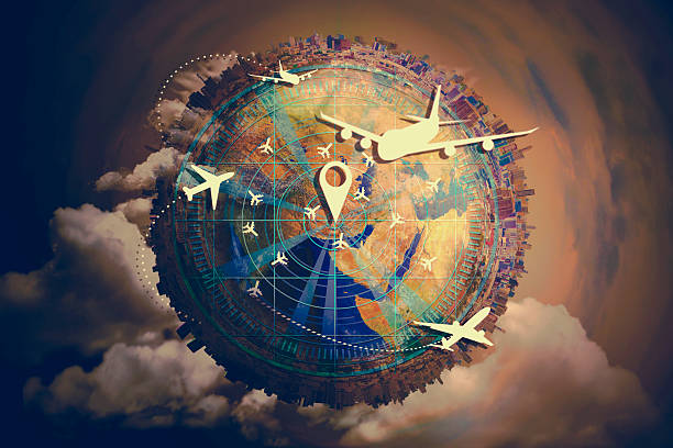 istock A global logistics delivery management system with aircraft simulated screens showing various flights for transport and passengers. 2241114656