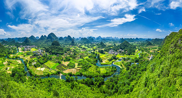 istock Meandering river flowing through a vast green valley surrounded by countless karst mountains in Guilin. 2241114805