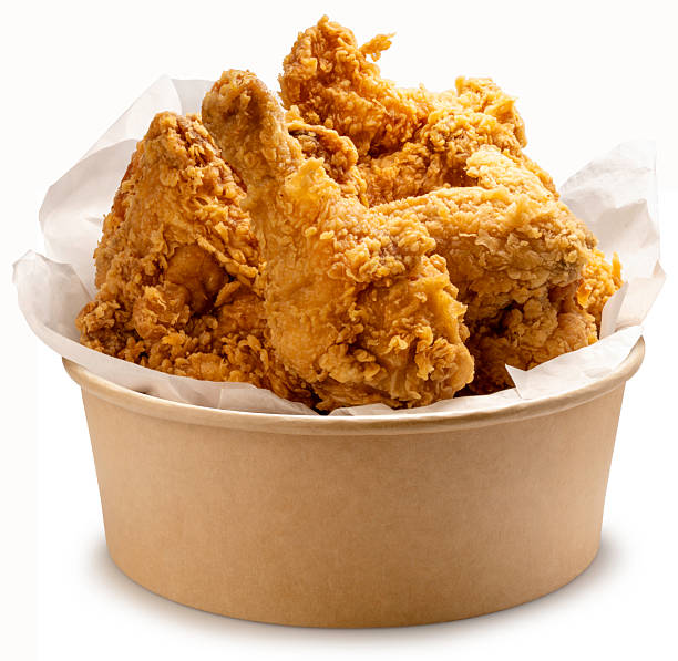istock Fried chicken in paper bucket isolated on white background, Fried chicken on white With clipping path. 2241118376