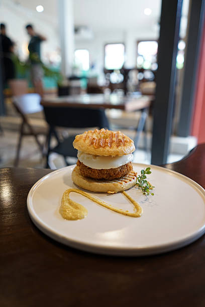 Close up Bagel with ground pork