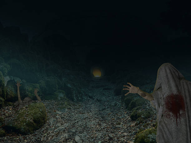 istock Halloween art with zombies on relic footpath in mountains 2241129784