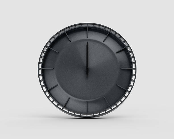 A Modern Charcoal Black Wall Clock Twelve O'Clock 12:00 For Modern Interiors 3D Illustration