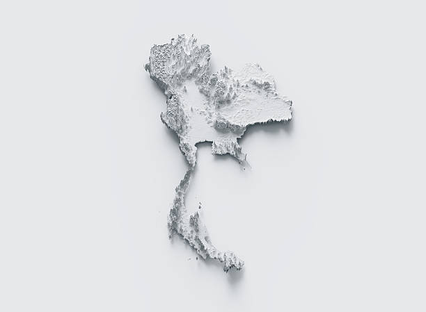istock Snowy Thailand Map White and Gray Shaded Relief Textured. 3D illustration 2241132802