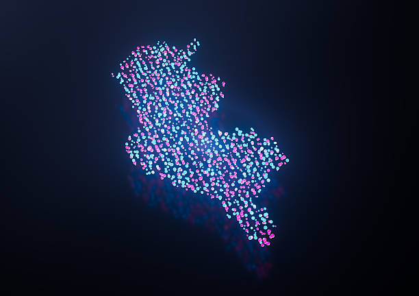 Illuminated Tunisia Digital Data Map Pink And Blue Neon Glowing Particles 3D Illustration