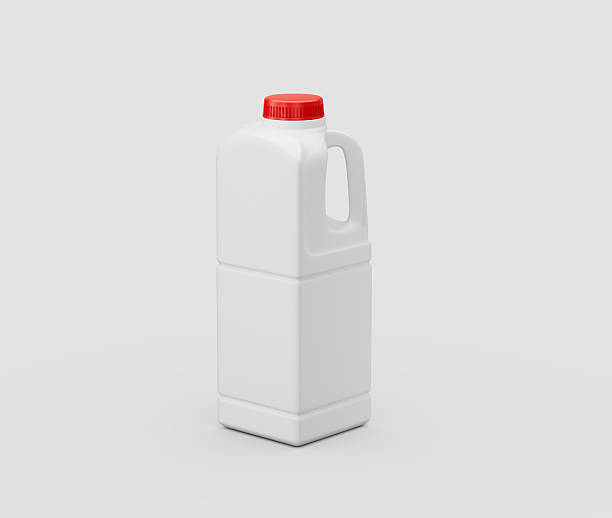 Generic white plastic milk bottle with red cap on a clean background, 3d illustration