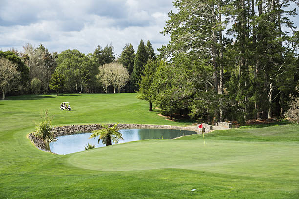 istock Golfers journeying across course in cart. 2241136478