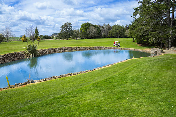 Scenic pond reflecting dramatic sky in Escondido, Southern California