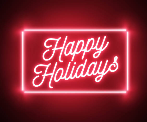 Happy holidays neon light red glow abstract background.