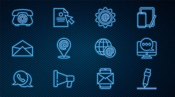 istock Set line Pencil with eraser, Chat messages notification on monitor, Mail and e-mail, Location, Envelope, Telephone, Earth globe and Document cursor icon. Vector 2241146972