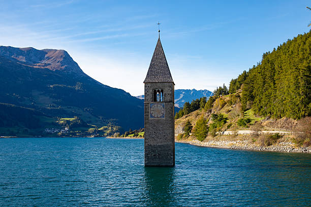 Resia pass lake and the bell tower