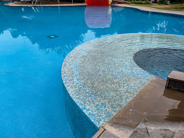 istock Big size swimming pool view during evening time for leisure time, Swimming Pool view during day time for relaxing 2241150011