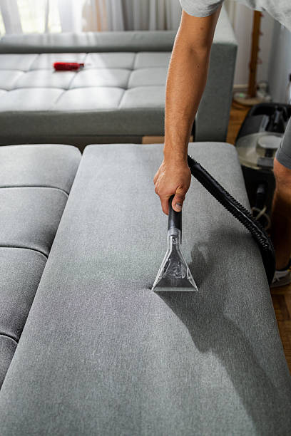 istock Professional man cleaning sofa upholstery with vacuum 2241159196