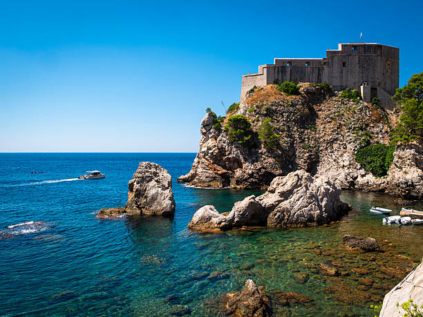 St. Lawrence Fortress on a cliff above the Adriatic coast at Dubrovnik in Croatia was a TV location for the Red Keep at King’s Landing in TV series ‘Game of Thrones’. Text space.