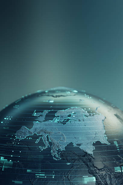 istock Global Digital Globe With Blue Neon Grid Highlighting Europe Borders Representing Global Connectivity And Technology 2241162402
