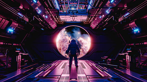 istock Astronaut observing nebula from spaceship window: futuristic space exploration. 3d render 2241165227