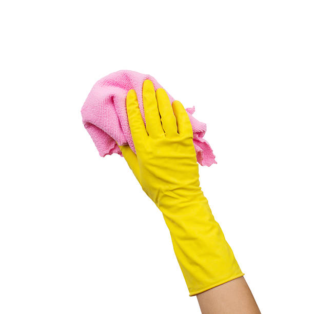 istock Hand Wearing Glove Cleans with Rag Isolated 2241165233