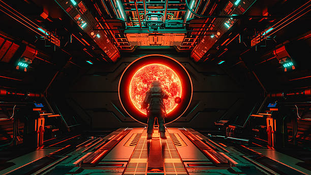 istock Astronaut observing red giant star from futuristic spaceship interior. 3d render 2241165316