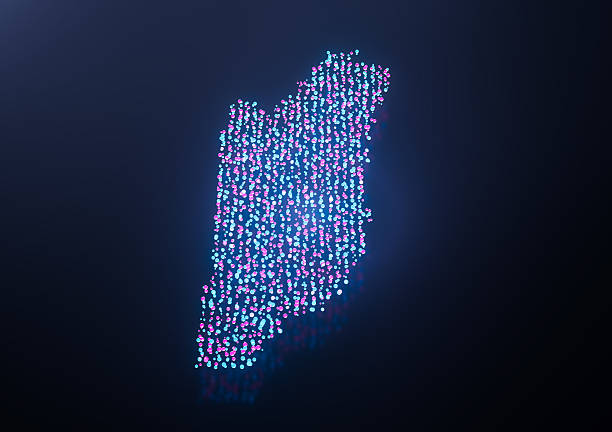Illuminated Belize Digital Data Map Pink And Blue Neon Glowing Particles 3D Illustration