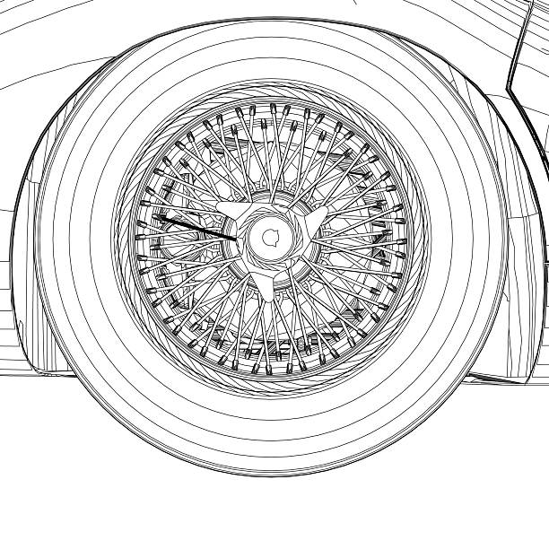 istock Detailed black and white car wheel contour drawing on a white background 2241180109
