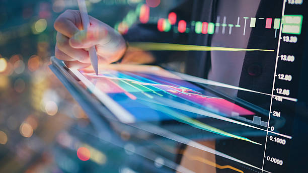 istock Trading cryptocurrency with price and mocing average indicator volume macd or stockmarket investing chart uncertainty investment in AI and cloud business 2241188045