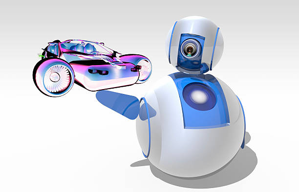 istock Cute Robot Shows Flying Car Design 2241190213