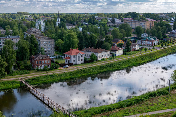 istock Wooden pedestrian bridge over the Kashinka River 2241197002