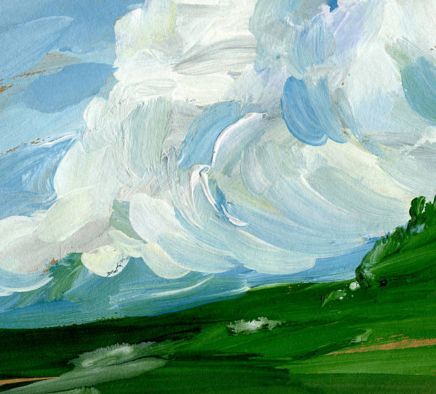 istock Abstract background with green trees and blue sky. Hand-drawn illustration. 2241198671