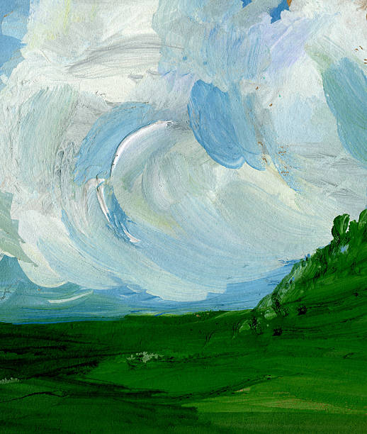 istock Abstract background with green trees and blue sky. Hand-drawn illustration. 2241198714
