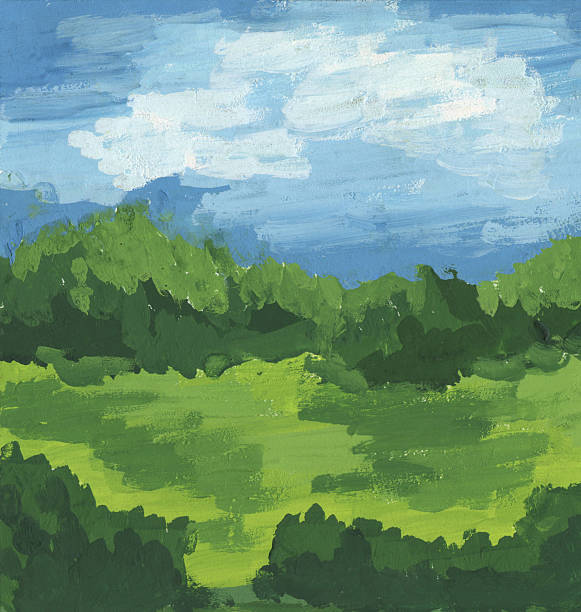 istock Abstract background with green trees and blue sky. Hand-drawn illustration. 2241198772