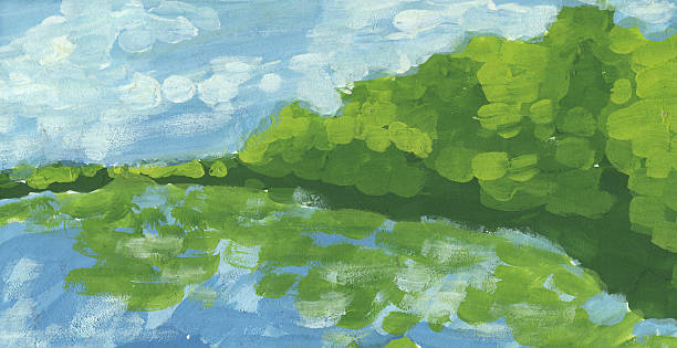 istock Abstract background with green trees and blue sky. Hand-drawn illustration. 2241198778