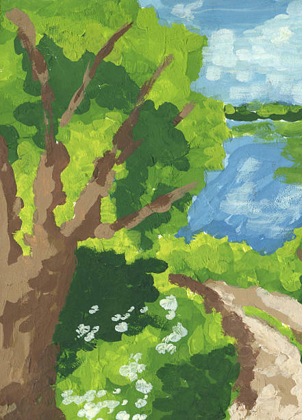 istock Abstract background with green trees and blue sky. Hand-drawn illustration. 2241198838