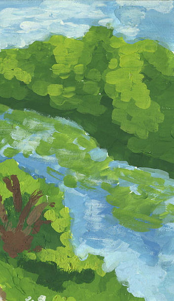 istock Abstract background with green trees and blue sky. Hand-drawn illustration. 2241198844
