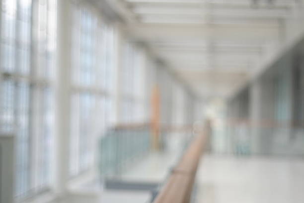 Hallway in a hospital with yellow walls