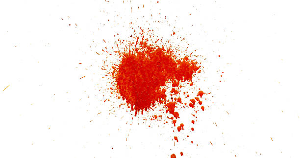 istock Photograph capturing a dramatic blood splash on a clean white background. The red liquid forms organic droplets and abstract shapes. Adeal for horror, medical, or artistic use. 2241209061