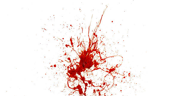 istock Photograph capturing a dramatic blood splash on a clean white background. The red liquid forms organic droplets and abstract shapes. Adeal for horror, medical, or artistic use. 2241209147