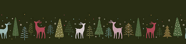 Beautiful christmas seamless pattern with deer and trees - hand drawn and detailed, great for christmas textiles, banners, wrappers, wallpapers - vector surface design