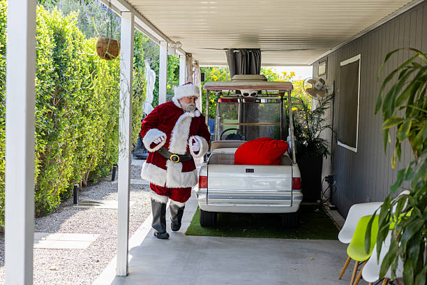 Renown world travler, Santa Claus and his motorized sleigh stop off  in Palm Springs, California.