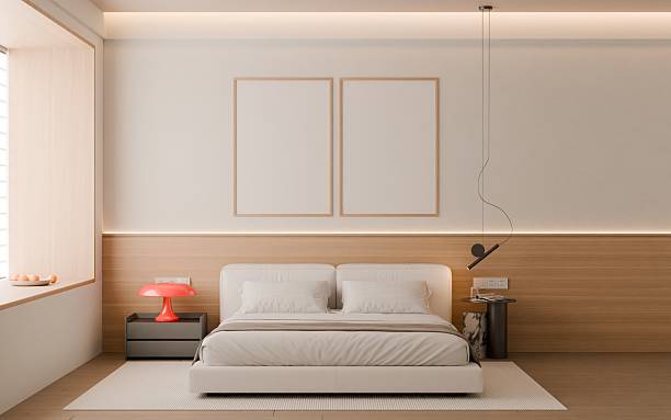 istock Modern Minimalist Bedroom Interior with Frame Poster Mockup - 3d Render 2241217173