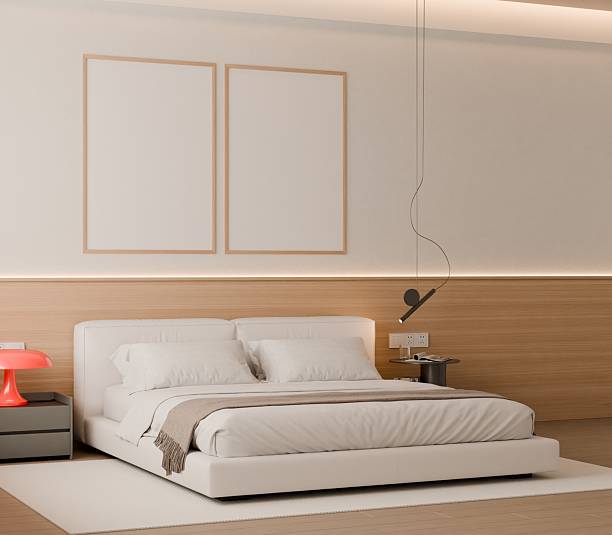 istock Modern Minimalist Bedroom Interior with Frame Poster Mockup - 3d Render 2241217190