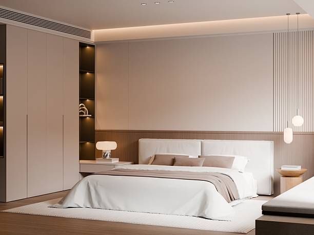 istock Modern Minimalist Bedroom Interior with Frame Poster Mockup - 3d Render 2241217293