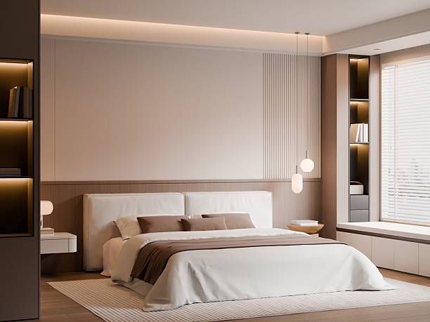 istock Modern Minimalist Bedroom Interior with Frame Poster Mockup - 3d Render 2241217347
