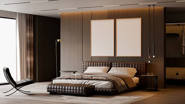 istock Modern Minimalist Bedroom Interior with Frame Poster Mockup - 3d Render 2241217590