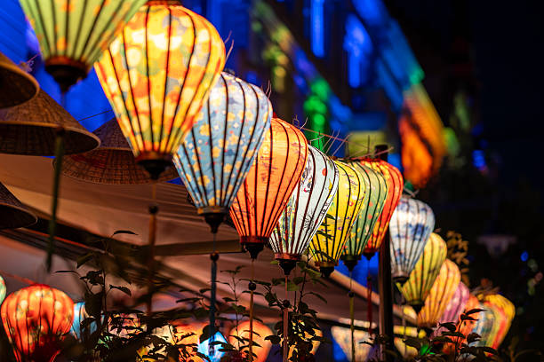 istock Chinese Paper Lanterns in Cozy Interior at Night 2241220080