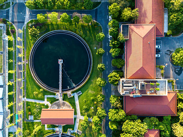 istock Sewage treatment plant at sunset 2241221676