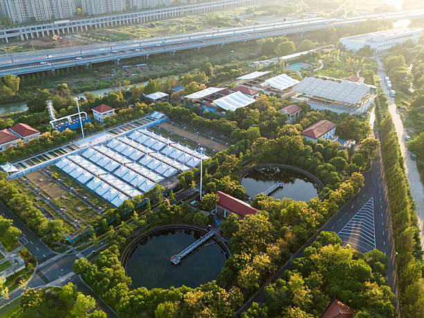 istock Sewage treatment plant at sunset 2241221735