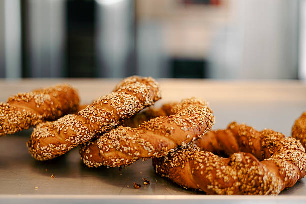 Turkish bagel. Round shaped sesame bagel. Pastry delicacies.